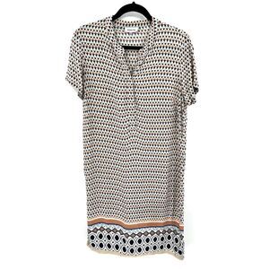 ARMOR LUX Blue Tan White Lightweight Shift Midi Henley Shirt Dress Size Medium